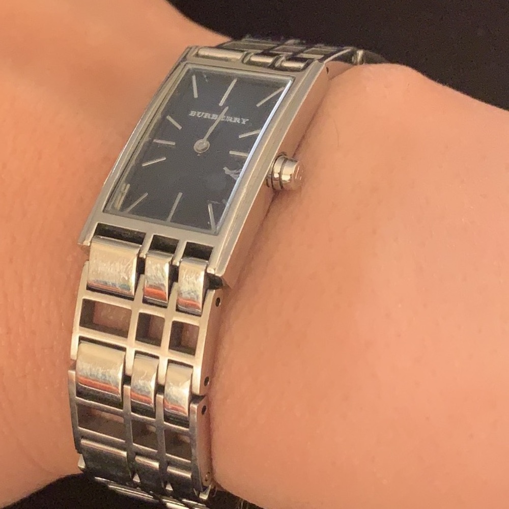 Authentic Burberry Watch with Burberry Pattern Silver Band
